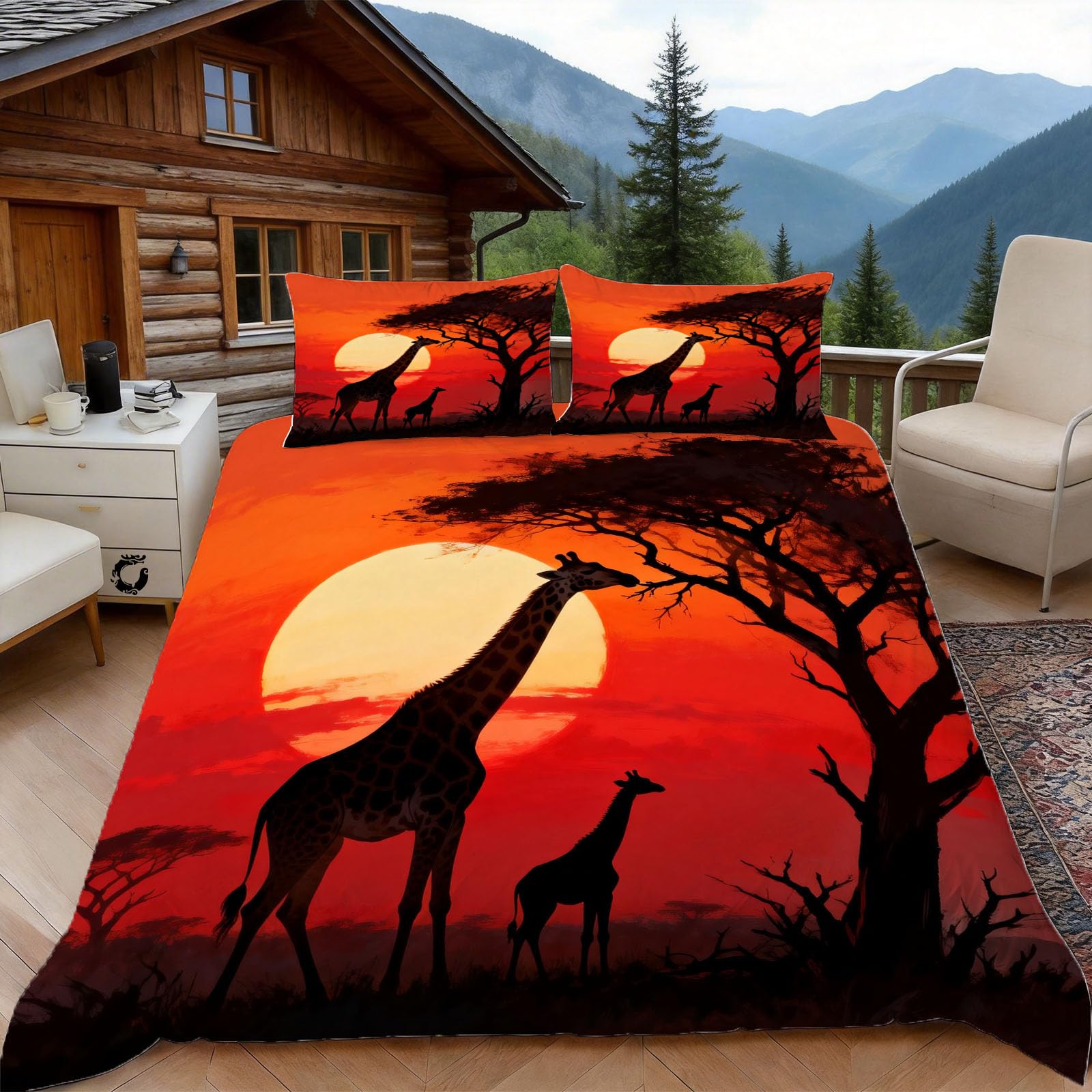 Housse de couette 200x200 girafe maman et bébé pour une chambre parentale cocooning