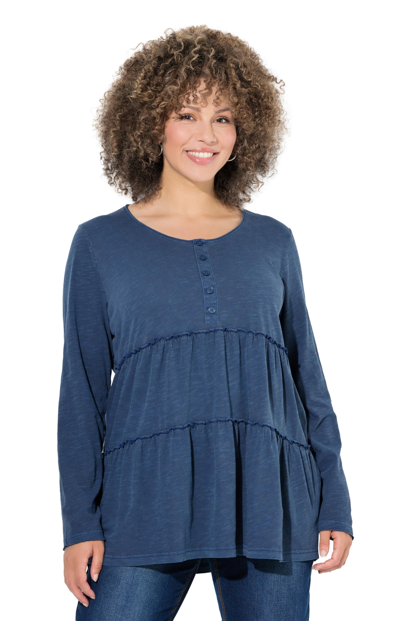 Ulla Popken Damen große Größen Übergrößen Plus Size Shirt, Volants, A-Linie, Rundhals, Langarm 842898
