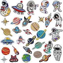 Woohome 30 Pcs Solar Planets Iron-On Patches for Clothes, Astronaut System Patches Stickers Appliques for Fabrics, Jeans, Backpack, Caps