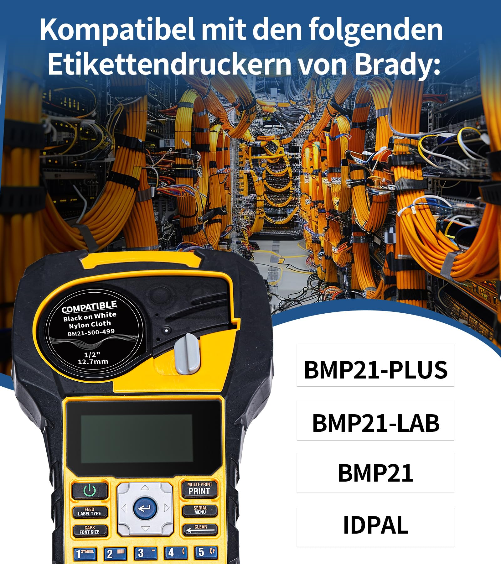 Aken Etichette Compatibile con M21-500-499, Compatibile con BMP21-PLUS | Etichette Adesive Permanenti in Tessuto di Nylon, 12,7 mm x 4,88 m, Confezione da 3