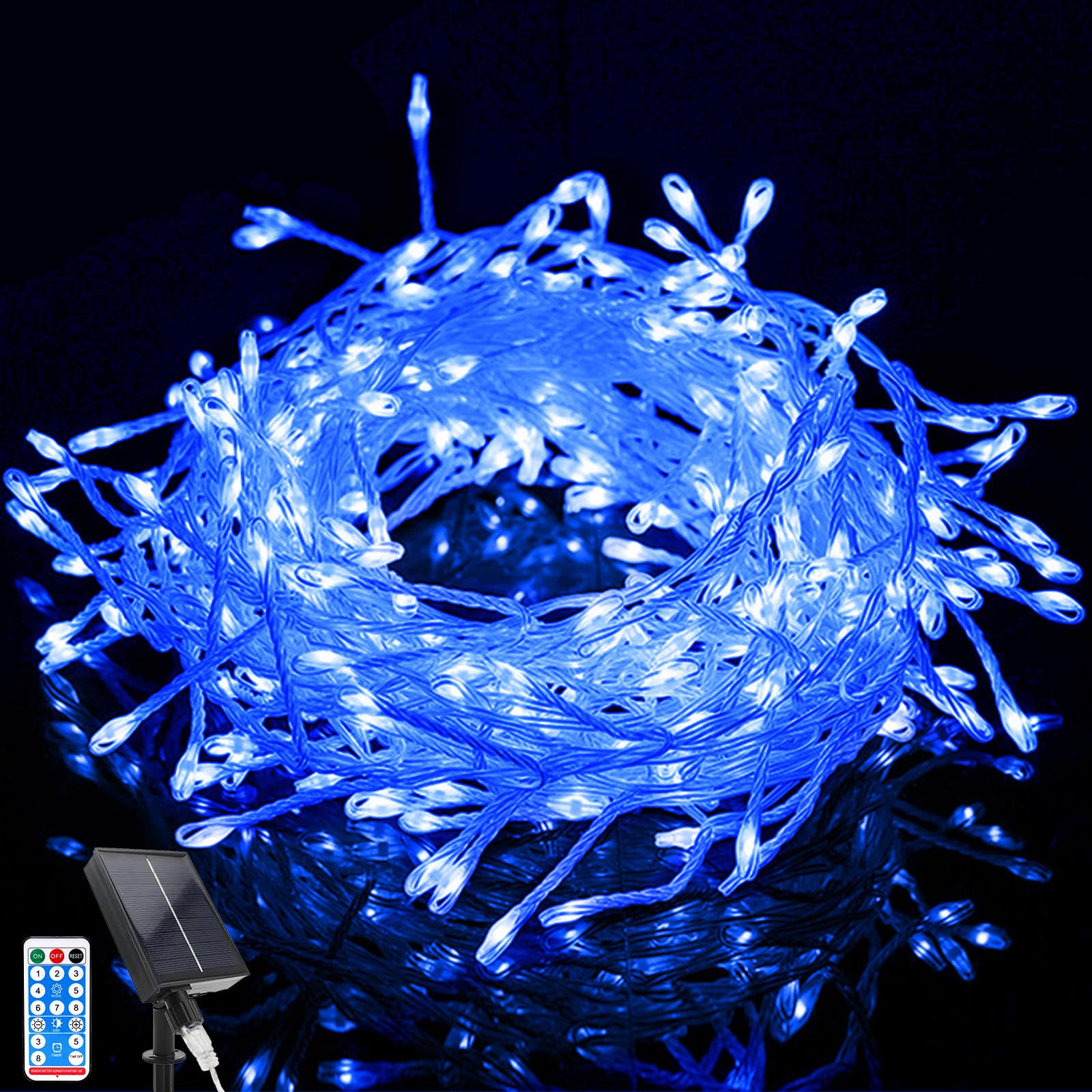 Acxilexy Guirnaldas Luces Exterior Solar, 10M Cadena de Luces Exterior, 370 LEDs Luces de Navidad 8 Modes Impermeables Luces Led Solares para Navidad Fiestas Patio Jardines Dormitorio Decoracion(Azul)