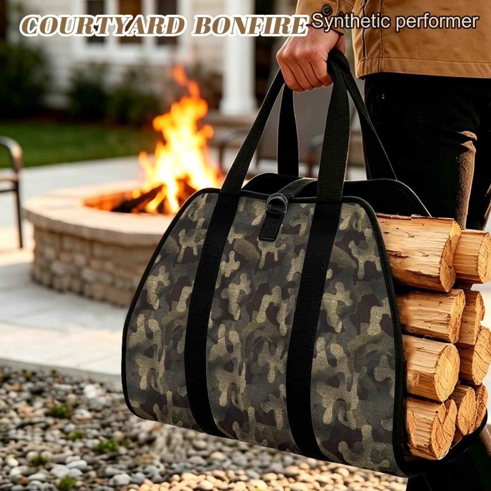 Cumagical Sac de transport portable pour bûches Motif camouflage Marron