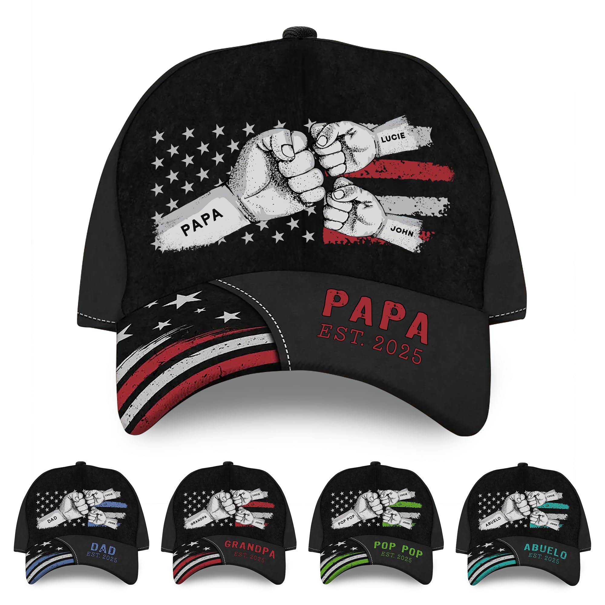 Personalized Papa Cap, Fist Bump Flag Papa Hat Custom Name, 3D Printed Baseball Cap Men, Fathers Day Hat Gifts, Grandpa Classic Caps for Dad, Daddy,