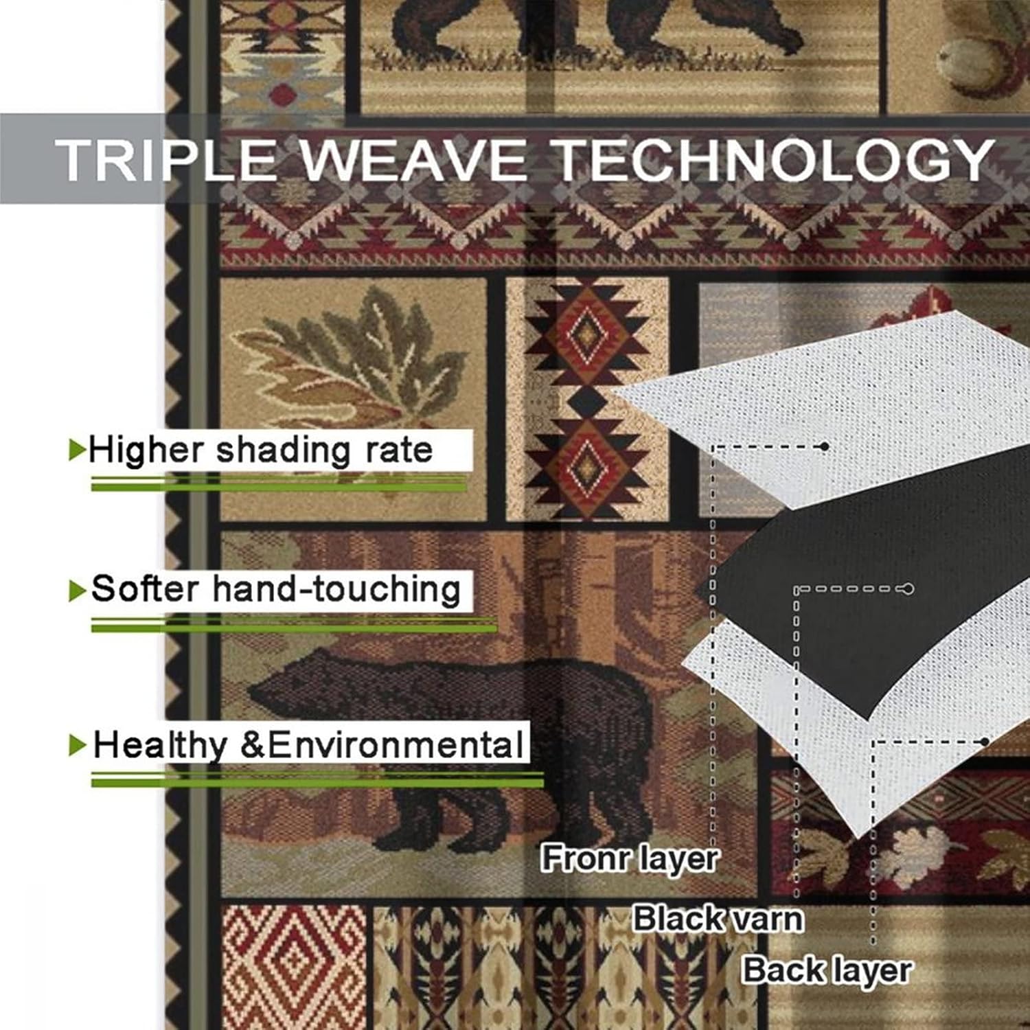 Vintage Deer Bear Farmhouse Room Darkening Blackout Window Curtains with Grommets,Retro Cabin Lake Country Lodge Moose Energy Efficient Window Treatment for Living Room 2 Panels 63L x 31.5W