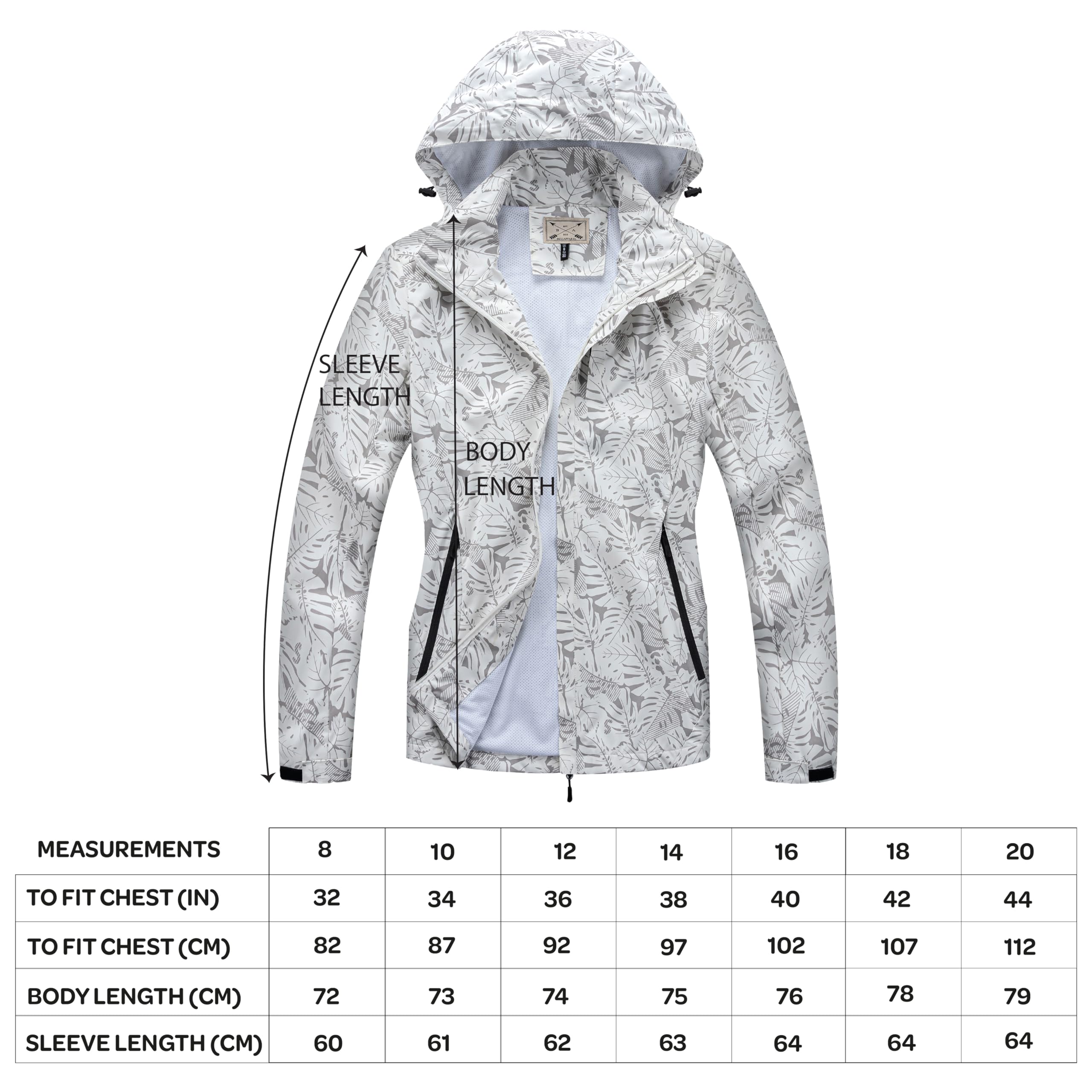 Blu Apparel Veste imperméable légère pour femme - Veste de randonnée respirante imprimée