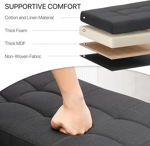 Miniatura 5 de MoNiBloom Banco otomano de almacenamiento de 31 pulgadas, banco de extremo de cama para dormitorio, banco de almacenamiento tapizado de lino negro