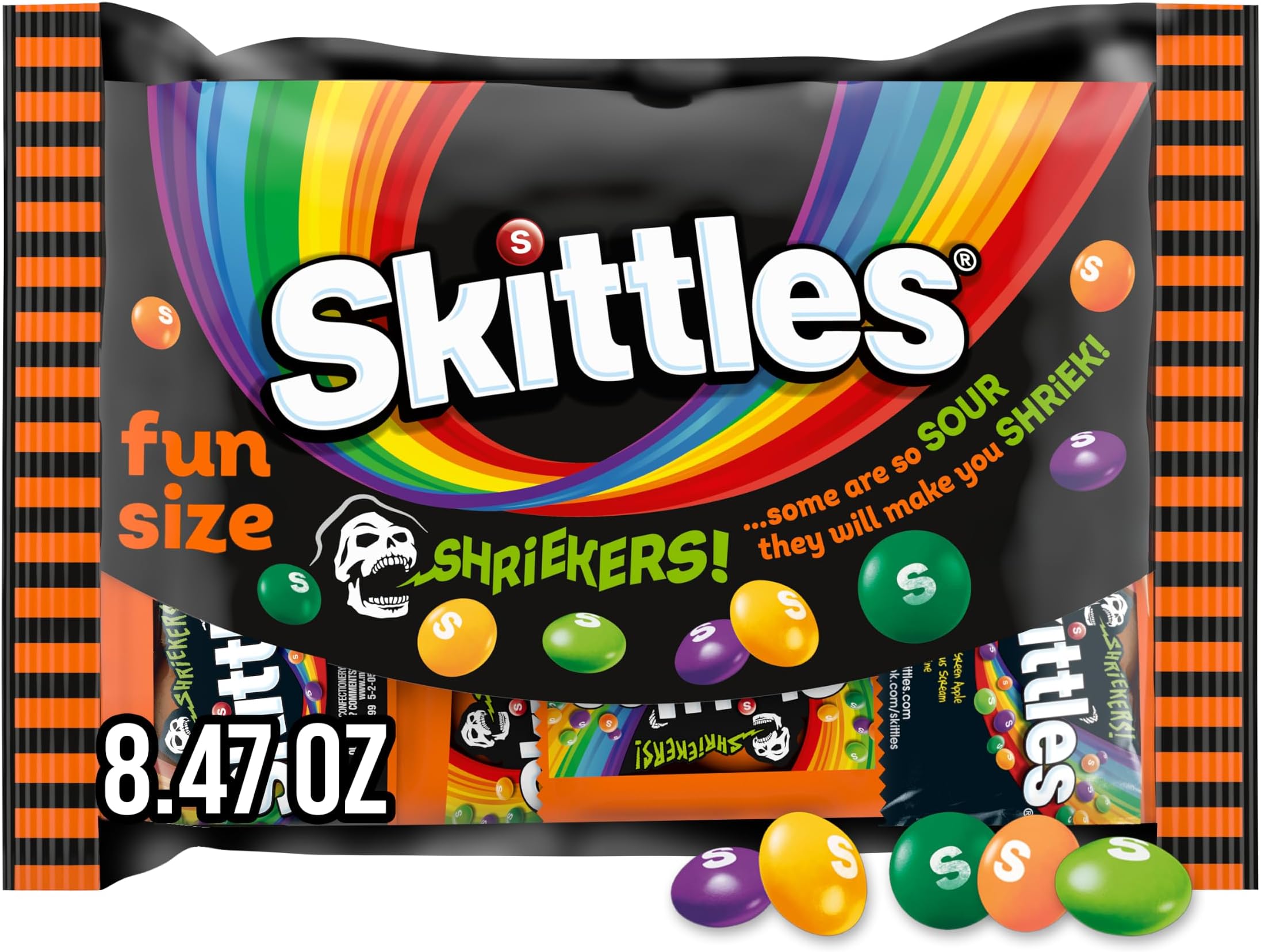 Shriekers Sour Fun Size Halloween Chewy Candy - 8.47 Oz Bag | Gelatin Free Gluten Free Kosher, Individually Wrapped Trick or Treat Candy