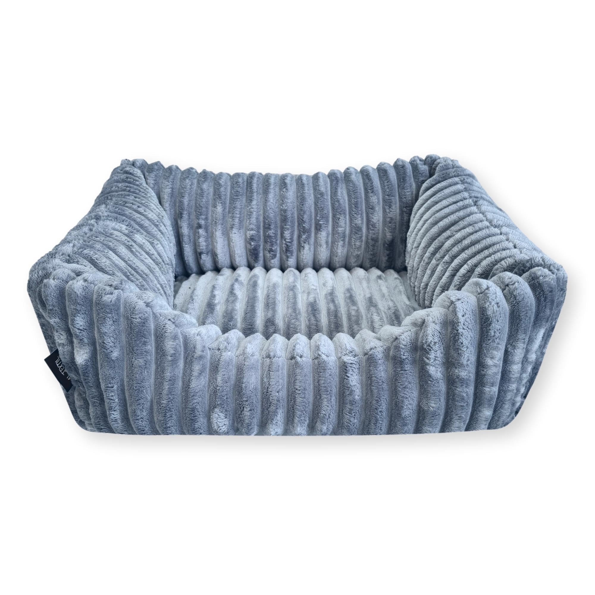 4L Textil Bella Plüsch-Hundebett Premium-LINE Kuscheliges Hundekörbchen aus Cord Katzenkorb Hundekorb für Welpen Hundebett flauschig Hundesofa kleine Hunde (Dunkelgrau, 90x70 cm)