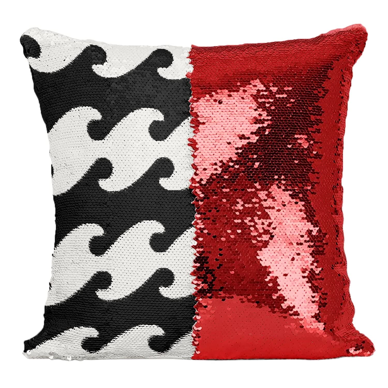 Coussin paillettes rouge à motif géométrique pour illuminer votre salon