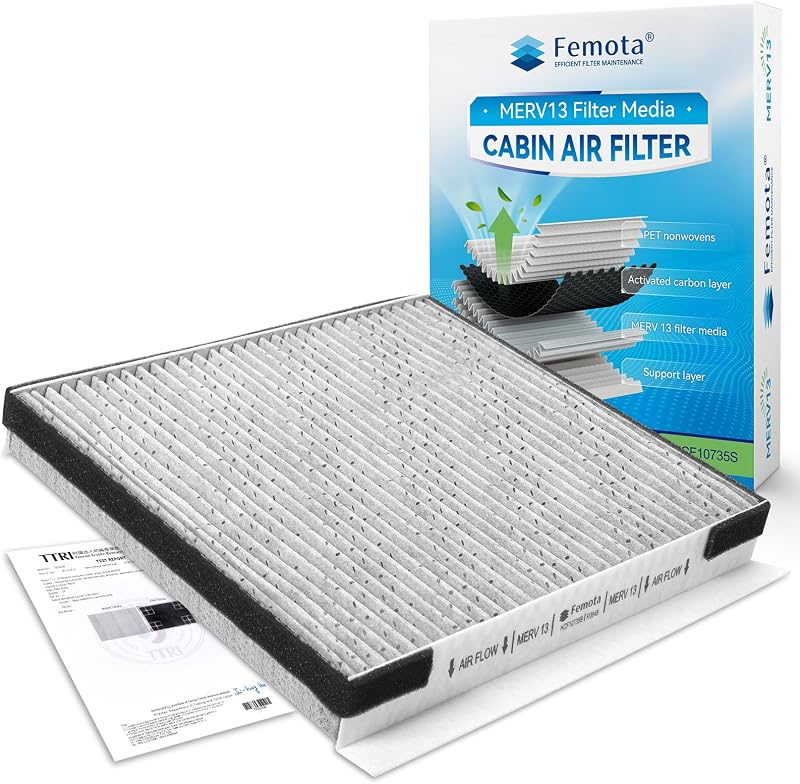 Filtro de ar-condicionado automotivo Femota MERV 13 com carvão ativado CF10735 (CP735) para Kia, Hyundai e Genesis – 1 unidade