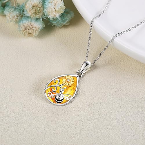 Miniatura 3 de ONEFINITY Collares de ámbar de plata de ley 925 con colgante de ámbar, regalo de joyería de ámbar para mujer