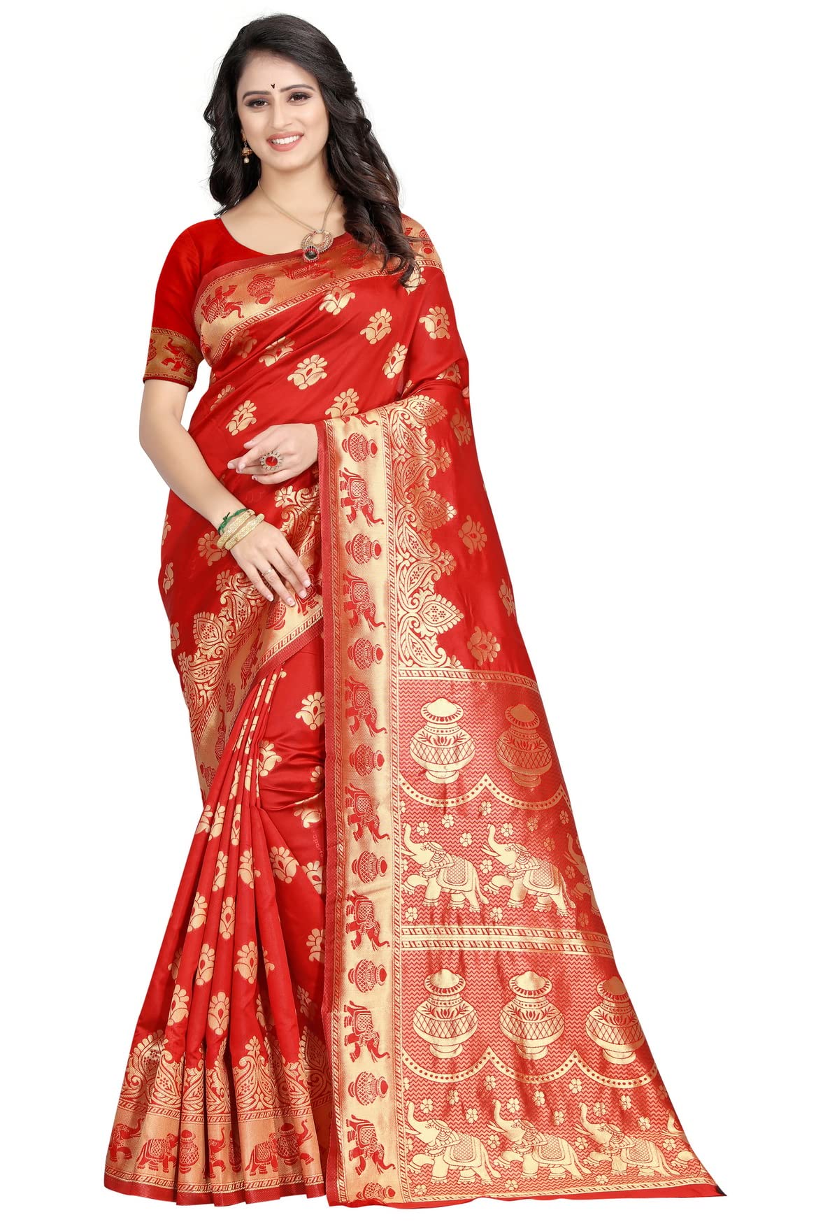 SugathariWomen's Banarasi Saree Pure Kanjivaram Silk Saree Soft new ladies 2023 Design Wear Pattu Sarees Latest Cotton Party Sari collections With Blouse Piece for Wedding sadi (SAM SAN 9016)