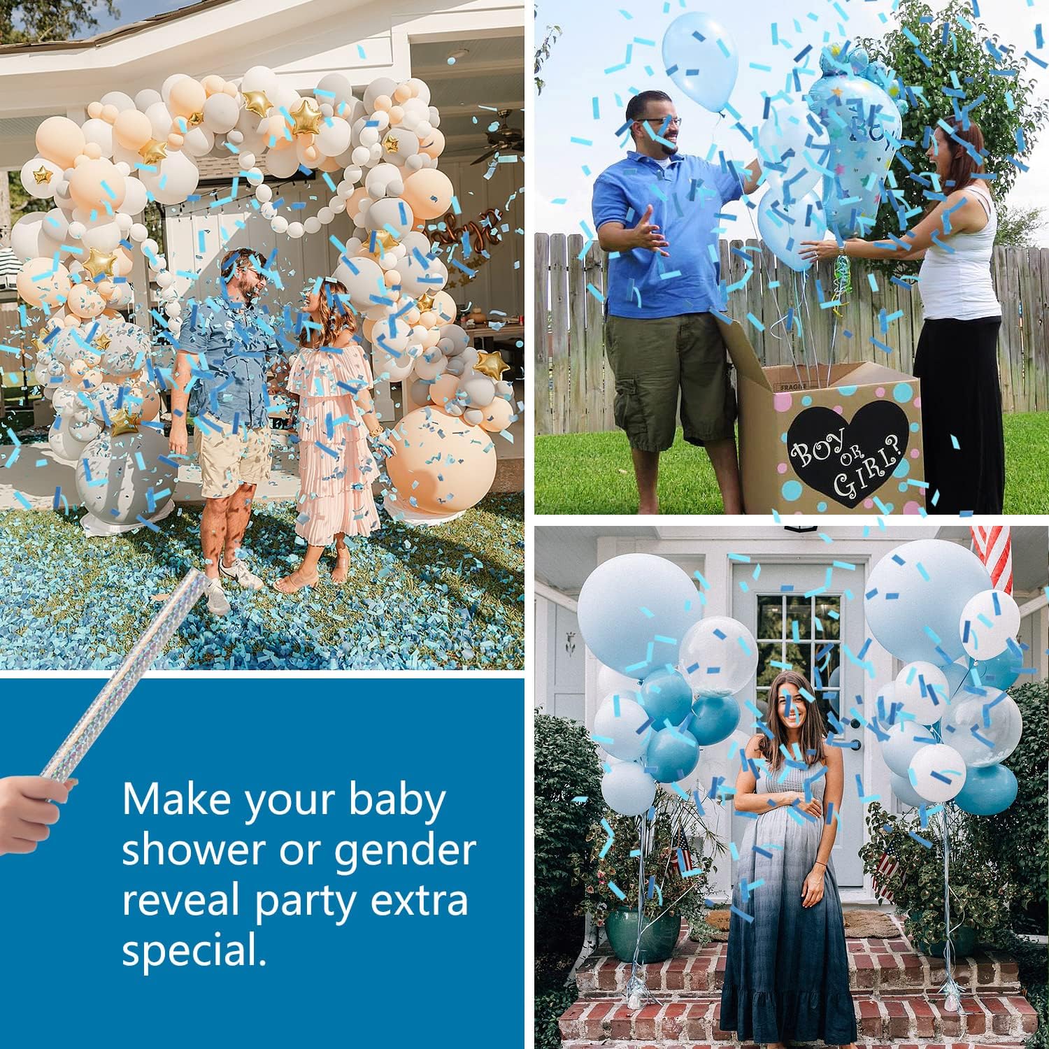 BATTIFE It's a Boy, 30Pack Gender Reveal Confetti Wands, Tissue Paper Confetti Flick Flutter Sticks for Baby Boy Born Shower Party Decorations Supplies, Shoot Poppers, 14inch Blue