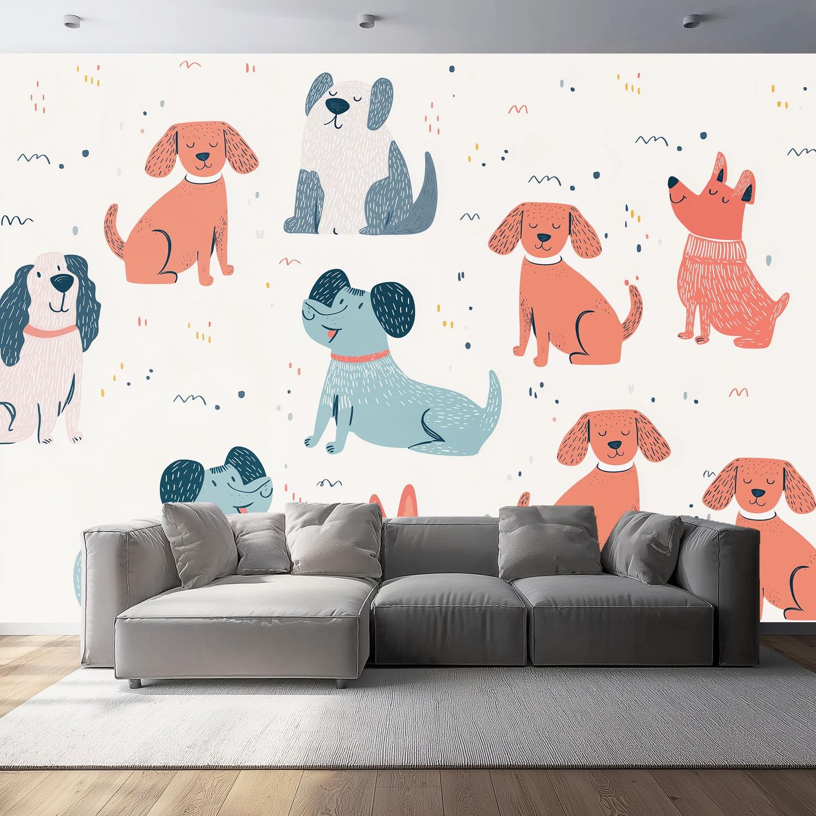 Mural Wallpaper for Cartoon Puppy Animals Wall Art for Bedroom, 200 x 140 cm Murals for Bedroom,for Living Room Kids Bedroom Office Hallway Kitchen Colorful Warm