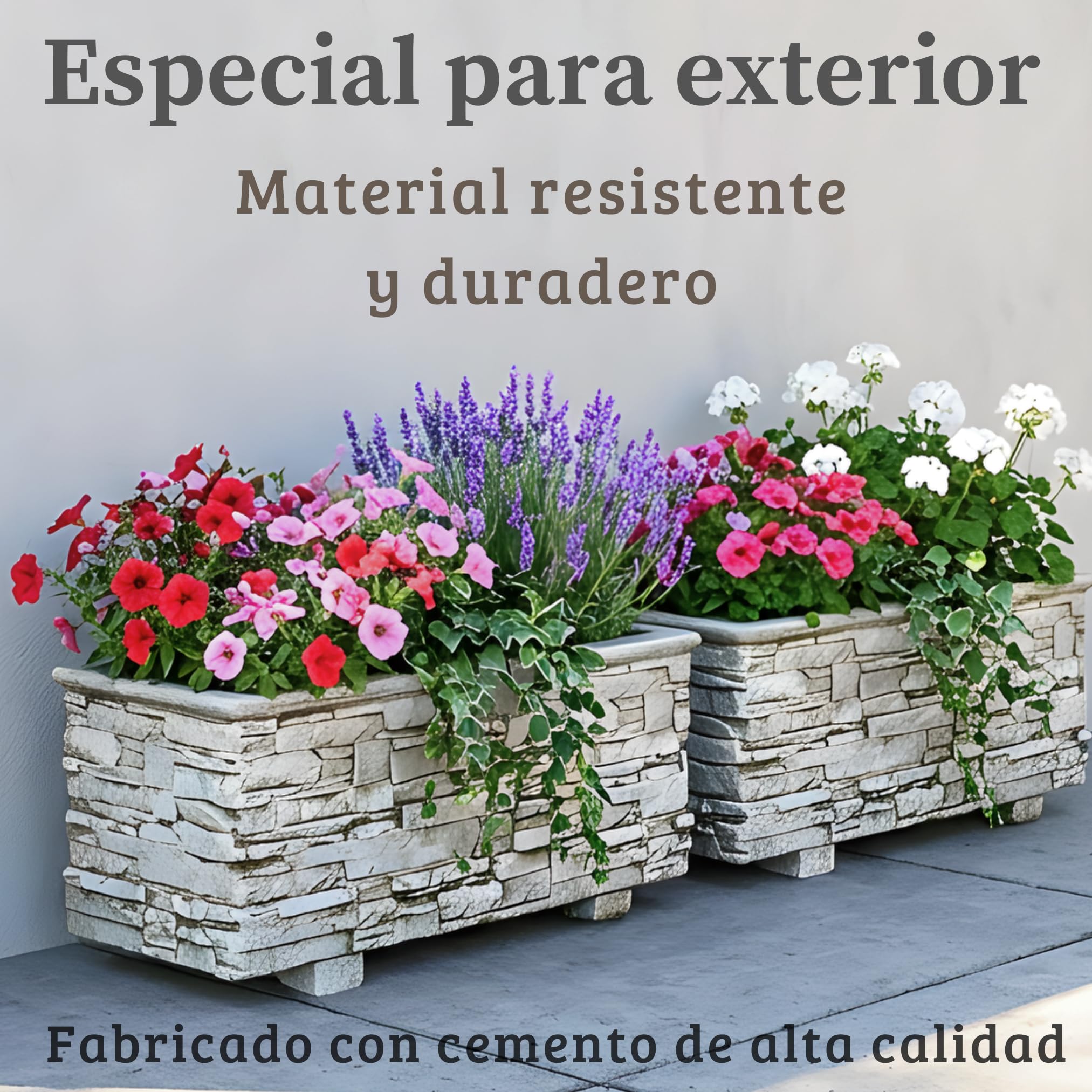 Jardinera Exterior de Lajas, Hormigón 90x42x39 cm, Ceniza | Maceteros grandes exterior y jardineras exteriores grandes; jardinera rectangular exterior de hormigón