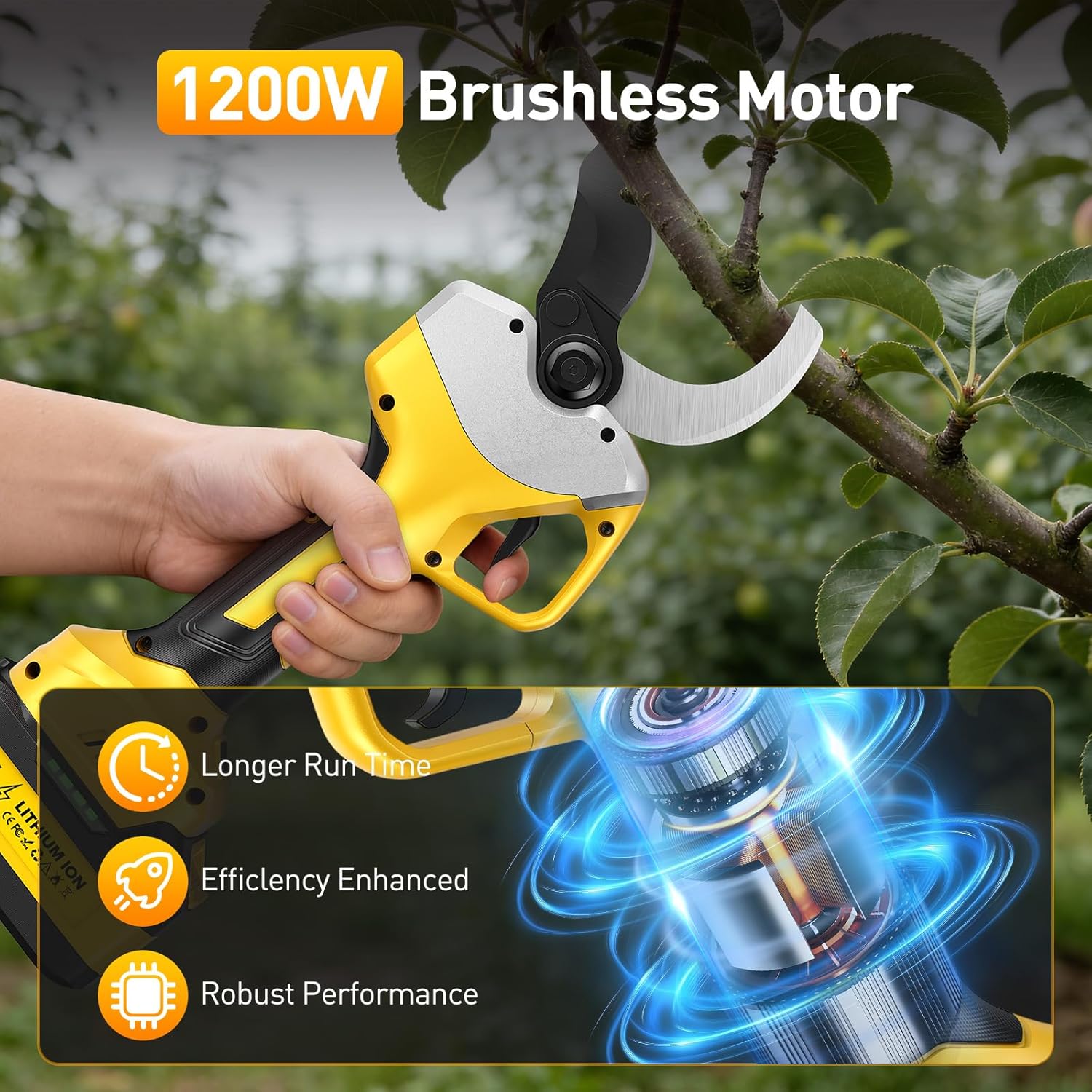 Professional Electric Pruning Shears Cordless 3.0'' Heavy Duty Electric Pruner with Brushless Motor 4.0 mAh Battery Electric Pruners Cordless Pruner for Branch, Fruit Plucking and Tree Trimming