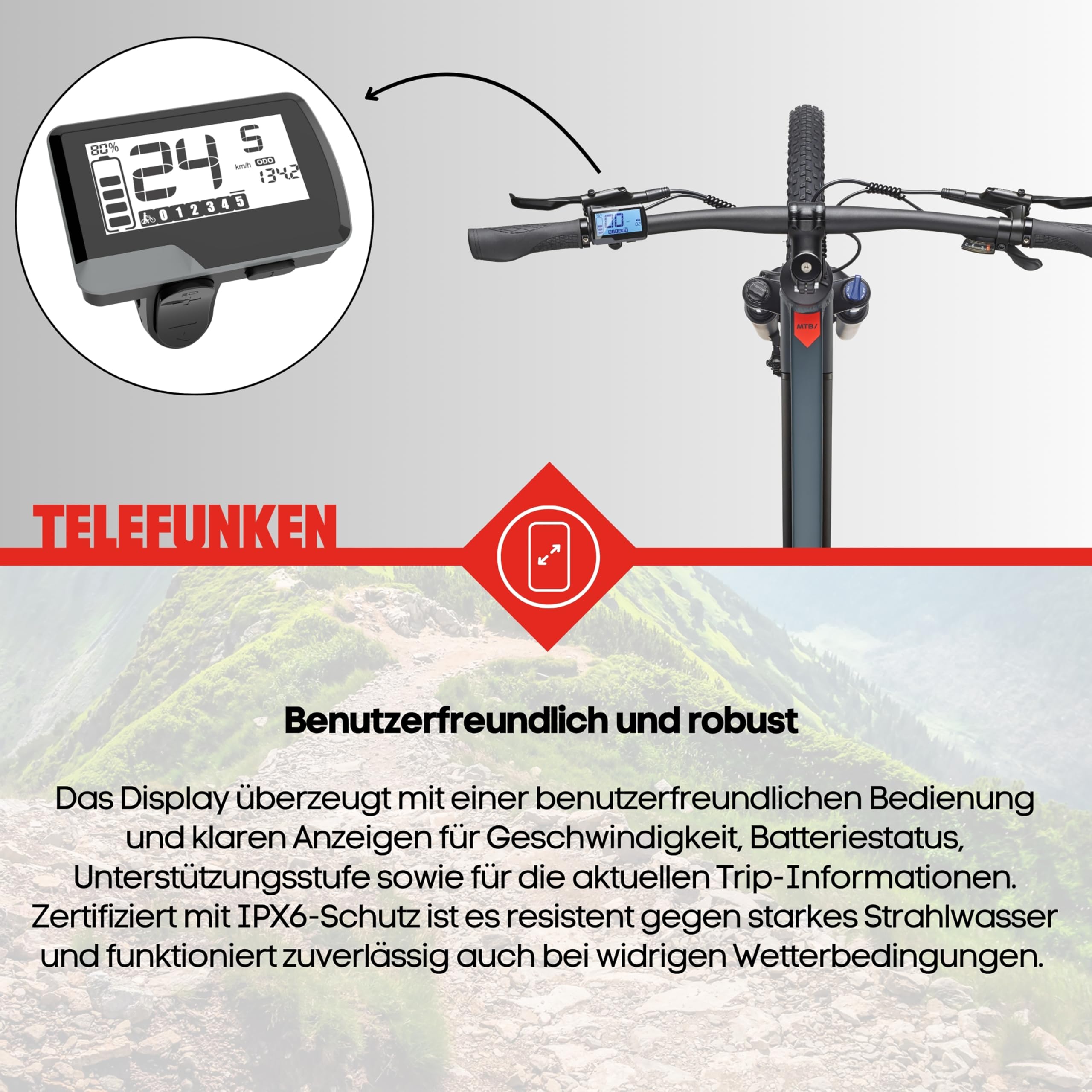 TELEFUNKEN E-Bike Mountainbike Elektrofahrrad Alu, 8 Gang Kettenschaltung - Pedelec MTB 27,5 Zoll, Hinterradmotor, 250W, Hydr. Scheibenbremsen, Grau, Aufsteiger M936