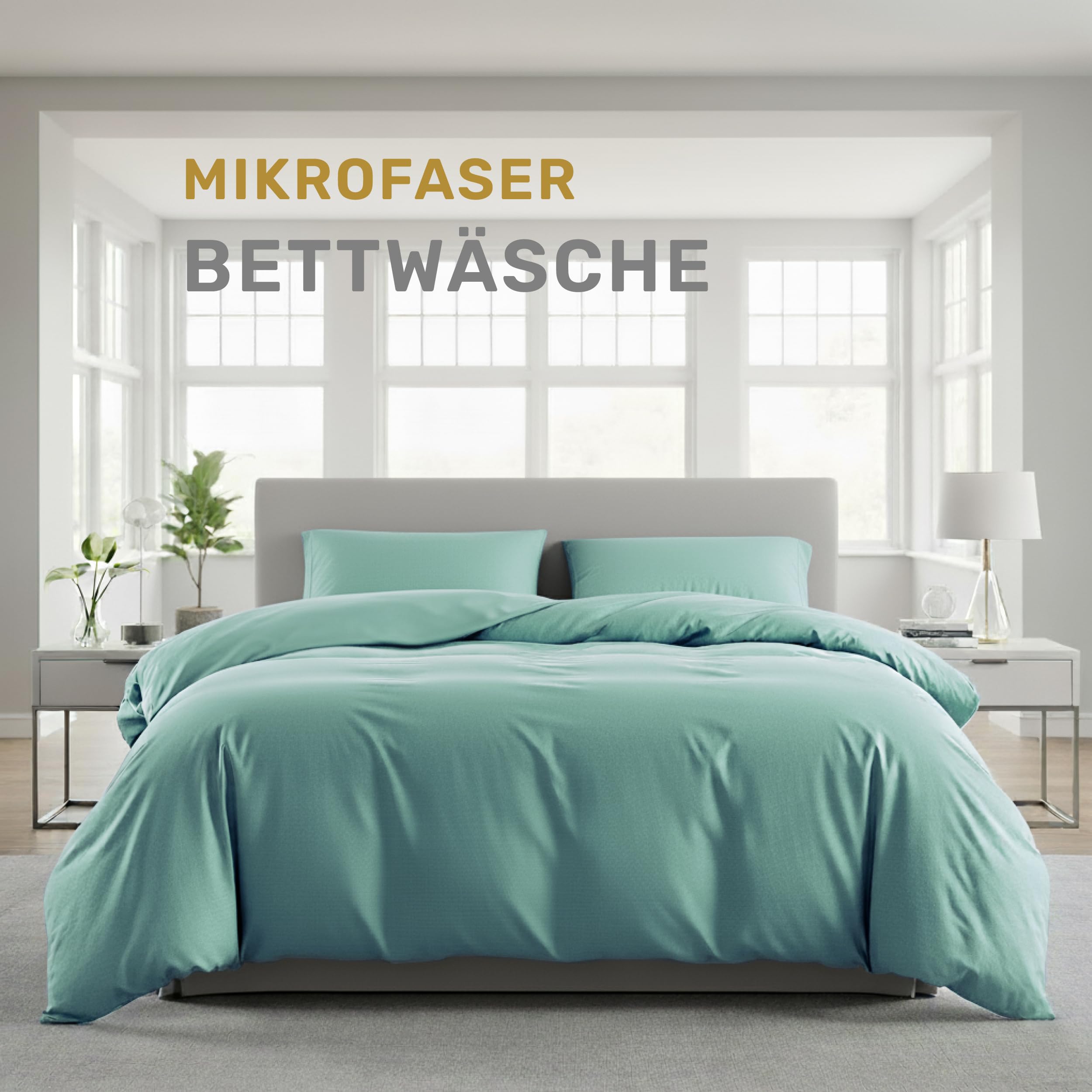 Lavea® Bettwäsche 155x220 cm, 2-teilig, 1 Bettbezug 155x220 cm, 1 Kissenbezug 80x80 cm, Mikrofaser, weich, atmungsaktiv, pflegeleicht, hypoallergen, Markenreißverschluss, Bettwäsche-Sets Eukalyptus