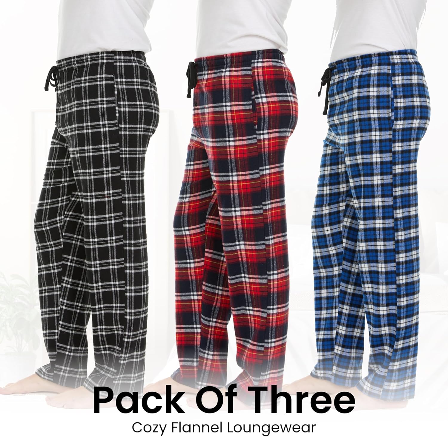 Pajama Pants for Men - 3 Pack Pajama Bottoms - Cotton Blend Flannel Plaid Lounge Pants, Comfortable PJ Pants - Image 5