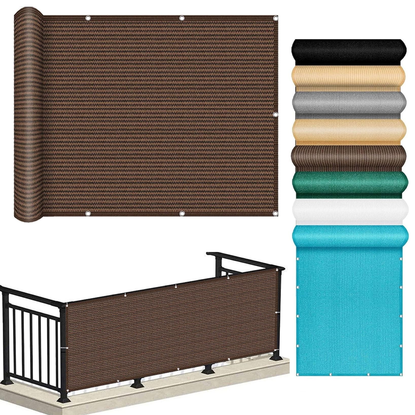Copertura protettiva per balcone, 40 x 75 cm, 100% resistente agli strappi, con occhielli e fascette per cavi, ideale per giardino, recinzione, terrazza, colore: marrone