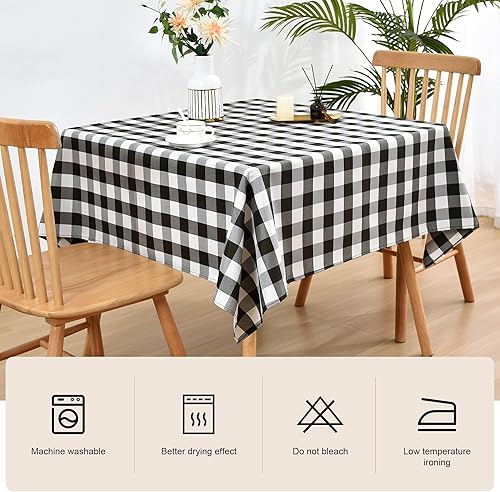 Miniatura 4 de Mantel cuadrado a cuadros blanco y negro a cuadros para comedor, cocina, fiesta, decoración de mesa de 52 x 52 pulgadas