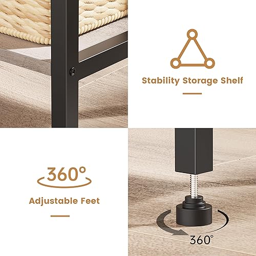 Miniatura 41 de Mesa auxiliar alta con estación de carga, mesita de noche estrecha de 3 niveles con almacenamiento, mesa auxiliar delgada con puertos USB y salidas