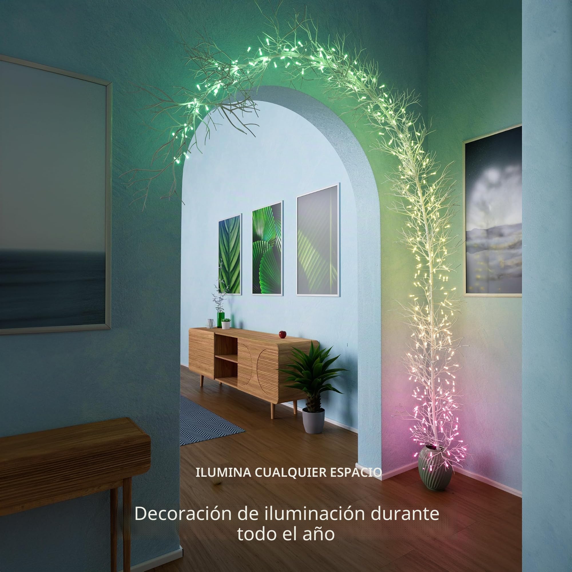 Twinkly Strings USB-C Candle 200 LED, cadena de luz LED en forma de vela, luces de Navidad, luces LED RGB multicolor, LED asignables, compatible con Alexa, Google Home, alimentación USB-C, cable verde