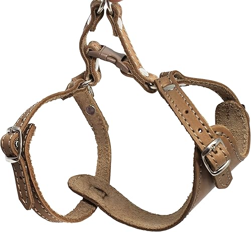 Miniatura 3 de Arnés para perro de cuero genuino de 14"-17" pecho ajustable correas de 12" pequeño (beige)