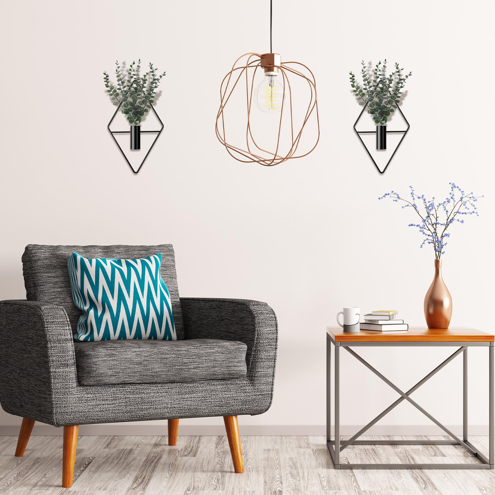 Jexine 4 Pcs Hanging Planters with Artificial Eucalyptus Metal Hanging Vase Indo — product photo