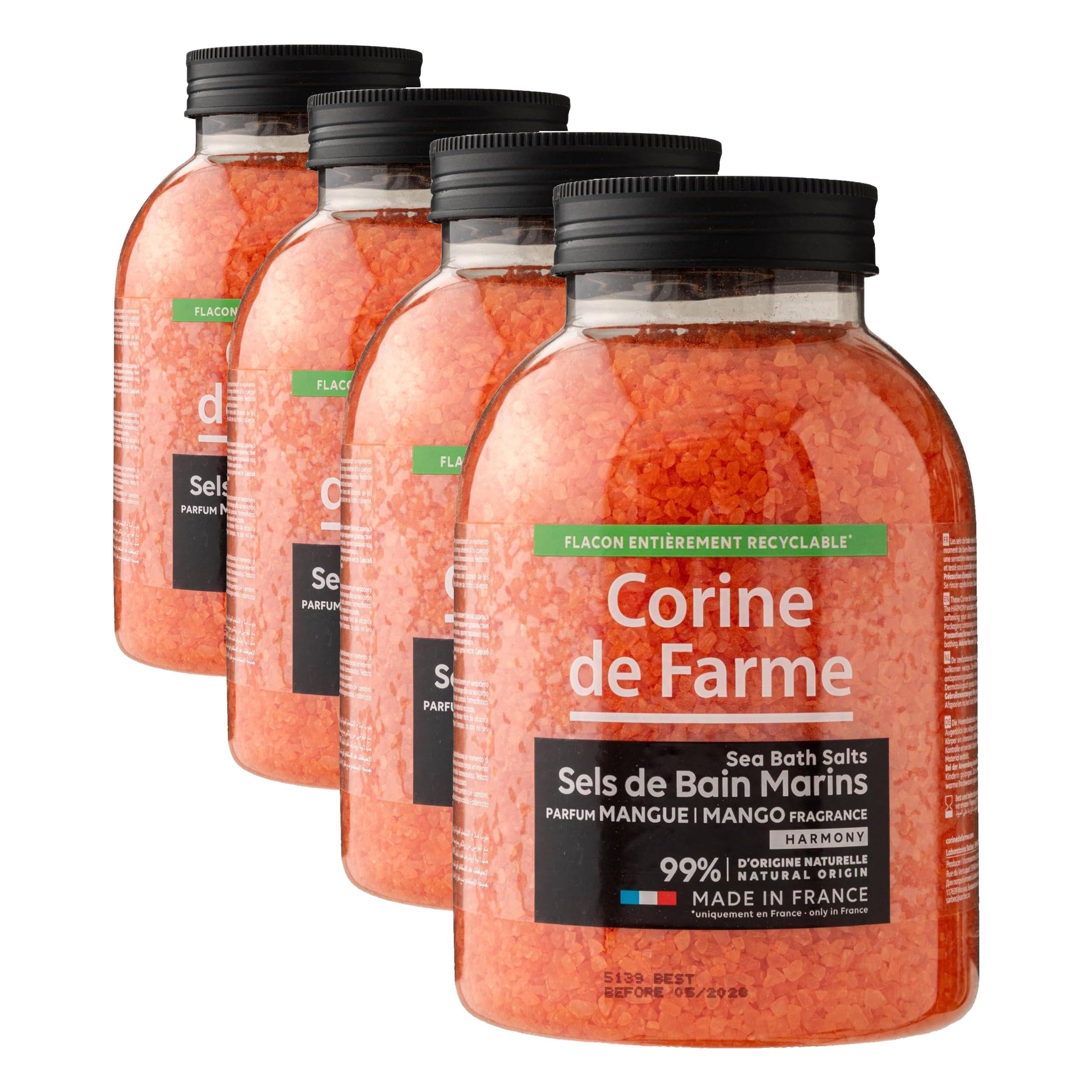 Corine de Farme Meer-Badesalz Harmony Mango – Entspannung und Wohlbefinden – natürliche Pflege für weiche Haut – exotischer Duft – 100% natürlicher Ursprung (Packung mit 4)