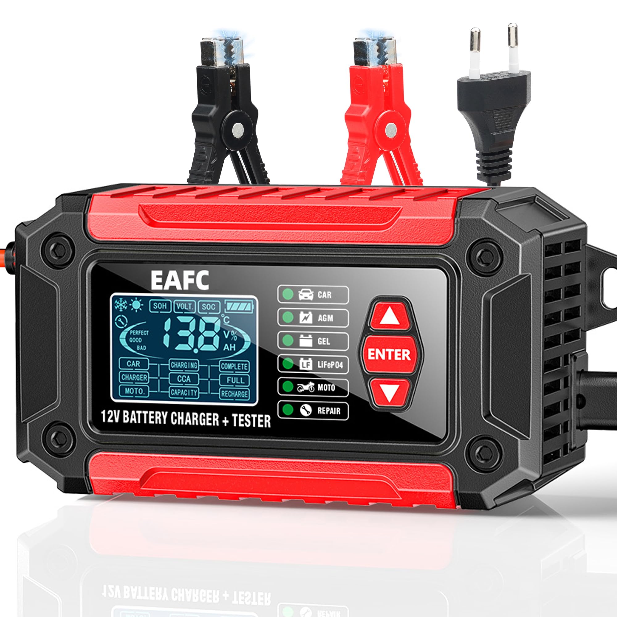 12 V ładowarka do akumulatora samochodowego, 6 A, tester baterii 100 – 2000 CCA 4 – 120 Ah, ładowarka do akumulatorów, analizator, kompatybilna z ołowiem 12 V, AGM, żelem, do samochodu, SUV, motocykla