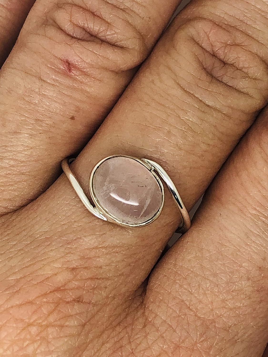 Oval Rose Quartz Delicate Ring 925 Sterling Silver Ethnic Vintage Tribal Gipsy Boho Look - Image 3