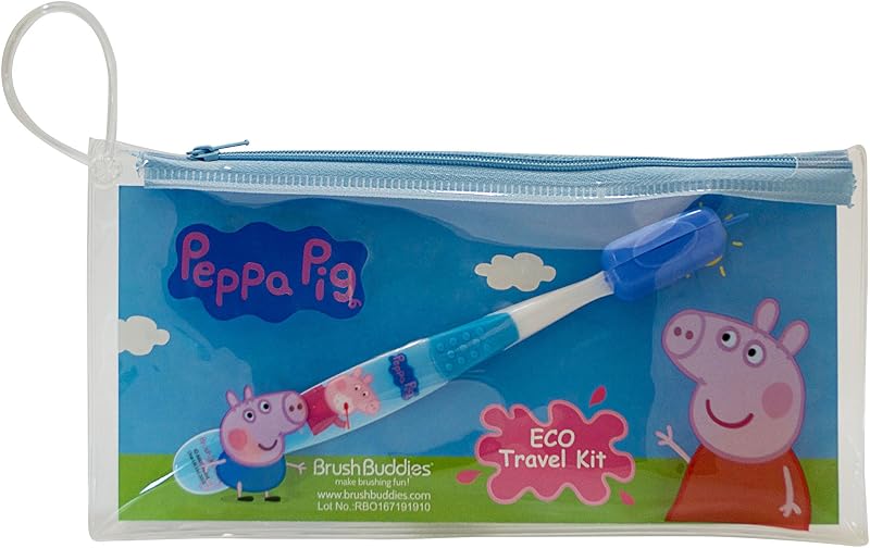 Brush Buddies Peppa Pig Eco Travel Kit com escova de dentes e estojo reutilizável