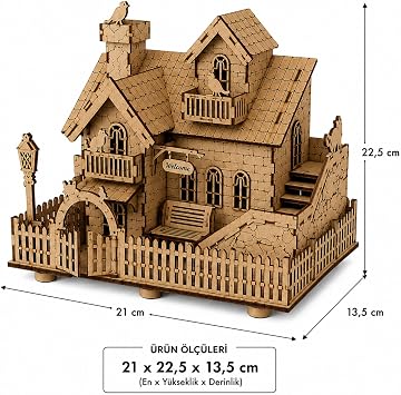 AlgWoodDesign Ahşap Ev Maketi 82 Parça – Peri LED'li DIY Duvara Asılabilir Ev Modeli Işıklı Dekor