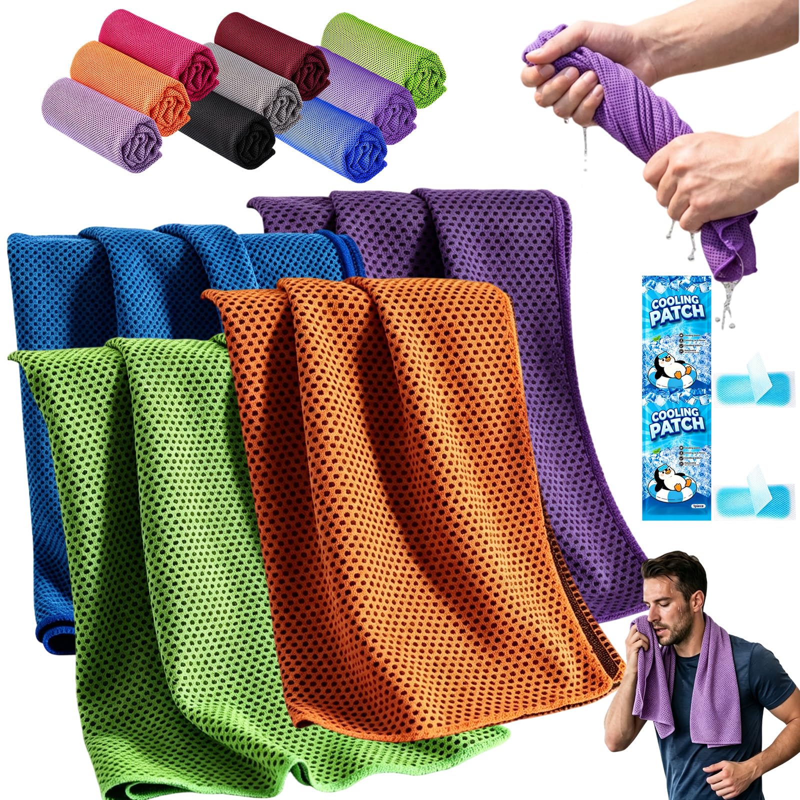Dawhare Cold Sweat Towel You Can Use Anywhere, 100x30cm Ice Towel with Storage Bottle Sweat, Microfiber Cool Ice, for Gym, Yoga, Golf, Running, Camping & Hot Weather (4-B,30x100cm)
