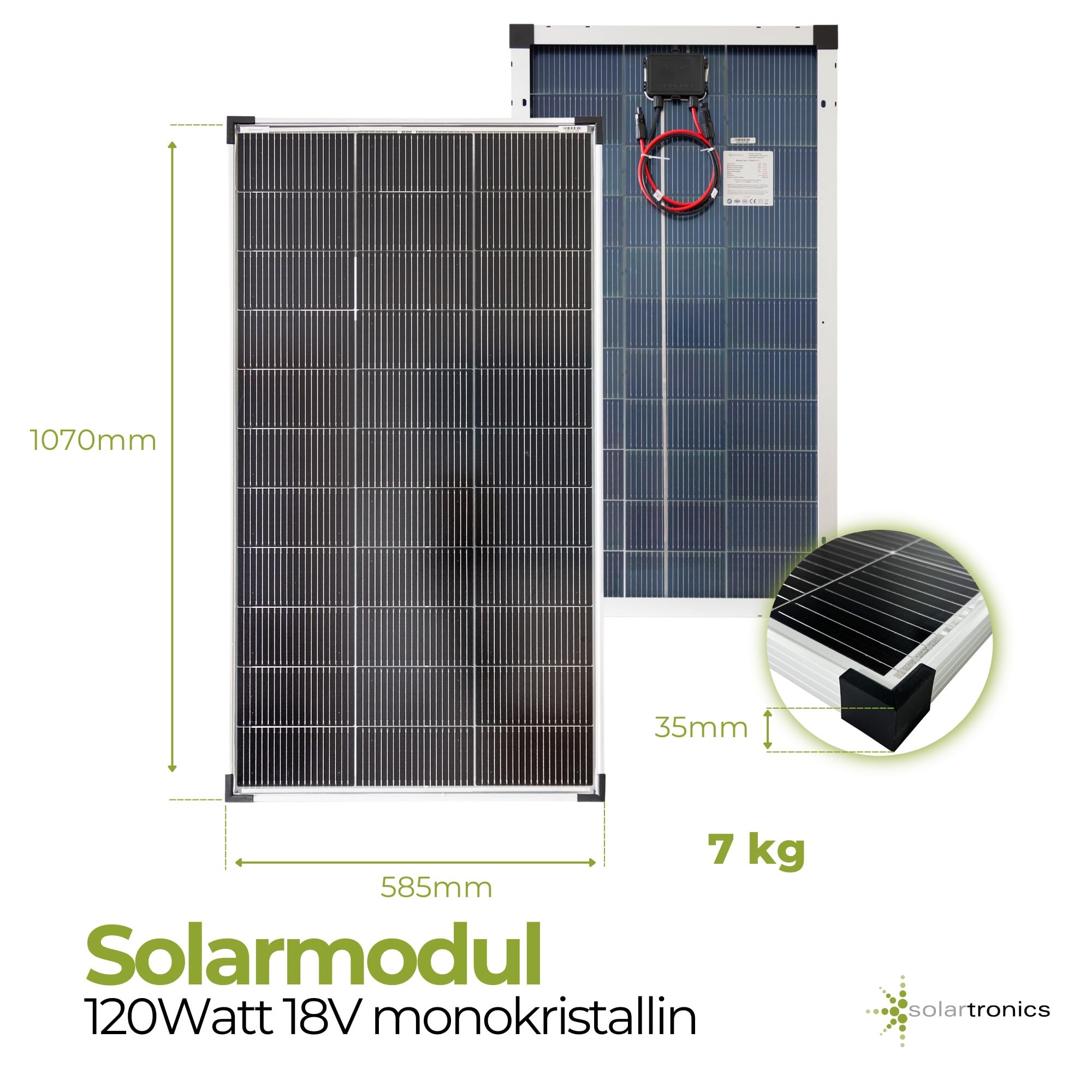 SOLARTRONICS Solarmodul 120 Watt Mono bifazial18 V 18 Busbars Solarpanel Solarzelle