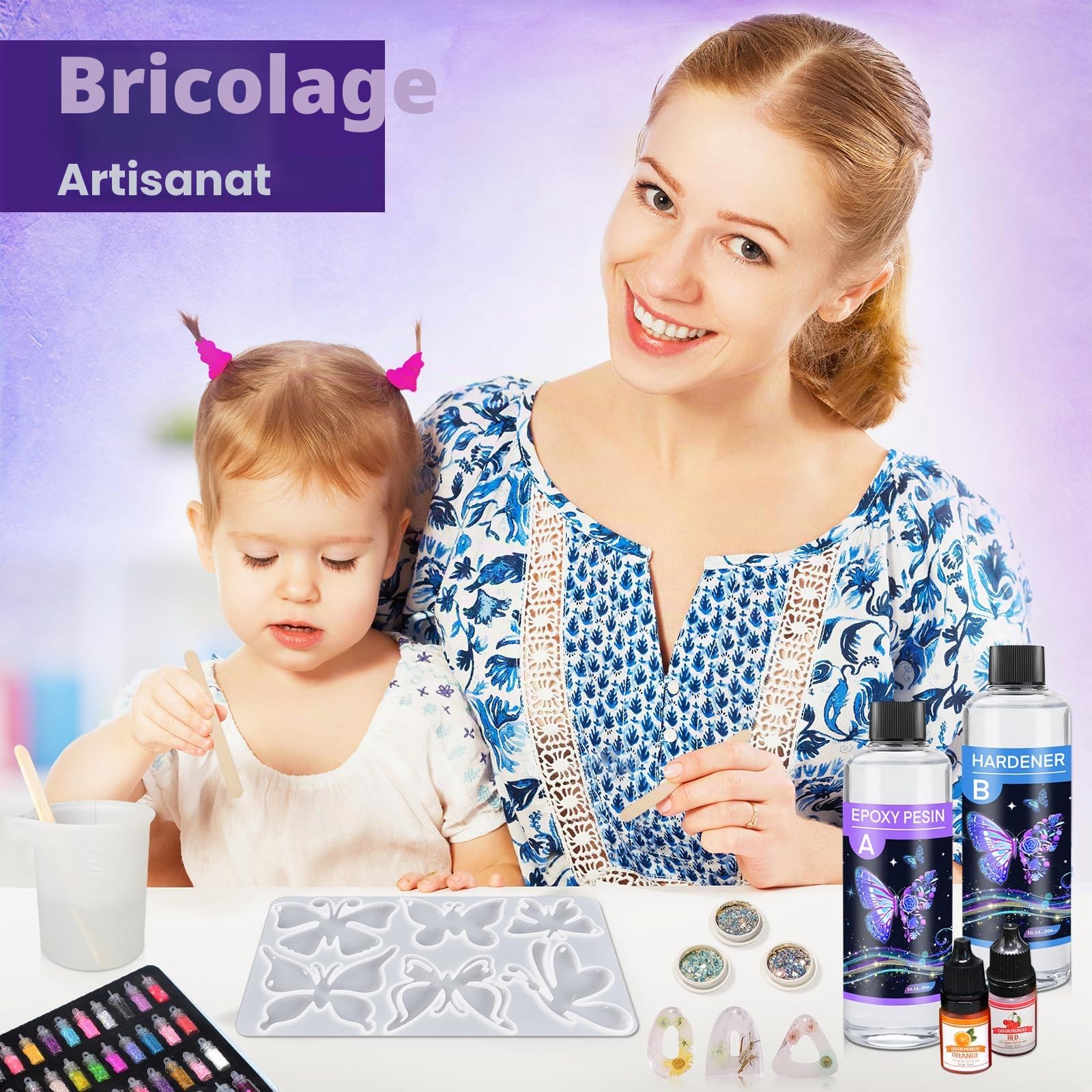 Résine Époxy Transparente 600ml - 1: 1 Ratio Revêtement en résine époxy cristalline,Resine Epoxy Kit pour bois,bar,table, fabrication de bijoux,l'artisanat, la fabrication de bijoux