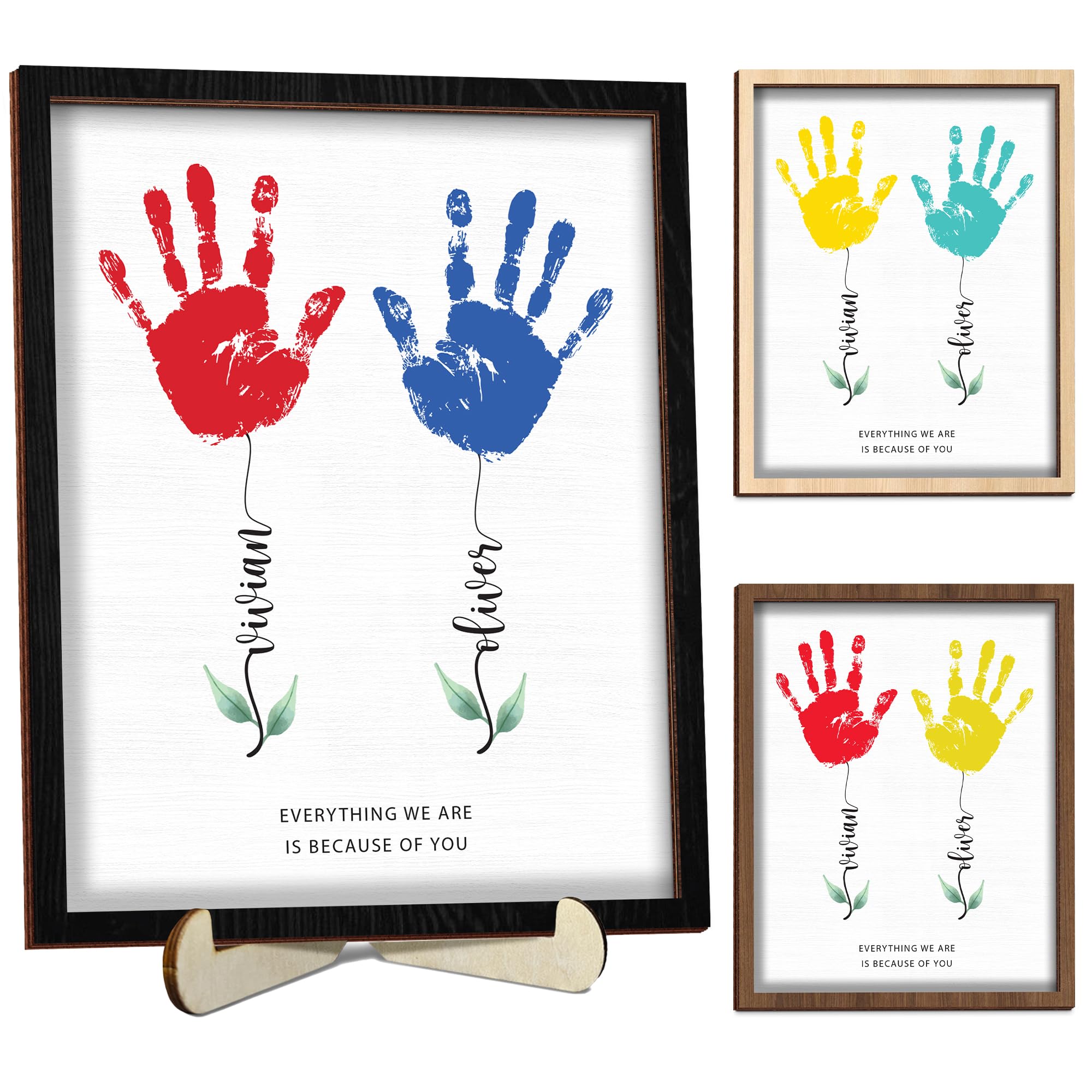 Personalized Mothers Day Handprint Gift, Kids Art Frame with Paint, Family Handprint Kit, Custom Art Craft Keepsake Sign, Gifts for New Parents, Mom, Grandma Nana, Nursery Home Decor