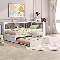 Vista 12 de Sofá cama de madera maciza con cajones de almacenamiento, marco de sofá cama en forma de X con respaldo y reposabrazos, sofá cama esquinero