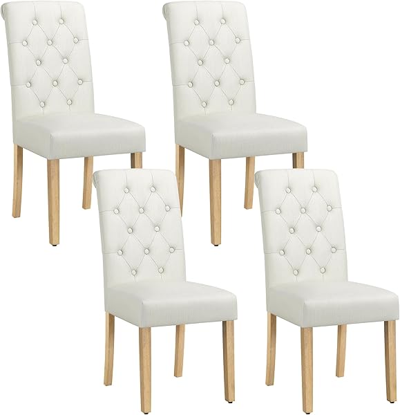 Yaheetech Dining Chairs Set of 4 Fabric Upholstered Dining Room Chairs with Button Tufted High Back and Solid Wood Legs for Kitchen/Living Room/Restaurant, Modern Style, Beige