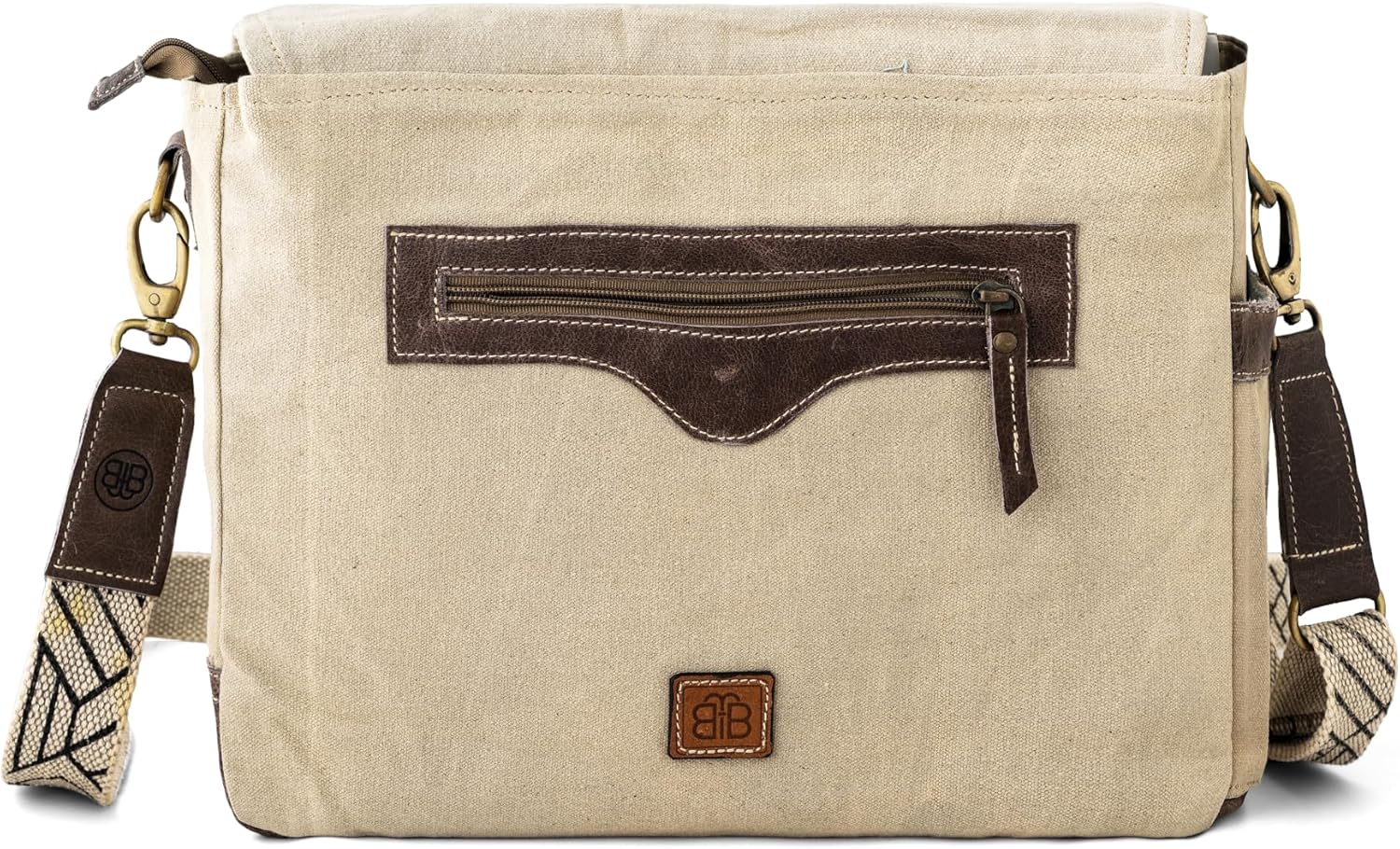 3B-Route 66Upcycled Vintage Military Leather Canvas Shoulder Bag Laptop Messenger Bags Medium Crossbody Purse with 2 Straps - Image 4