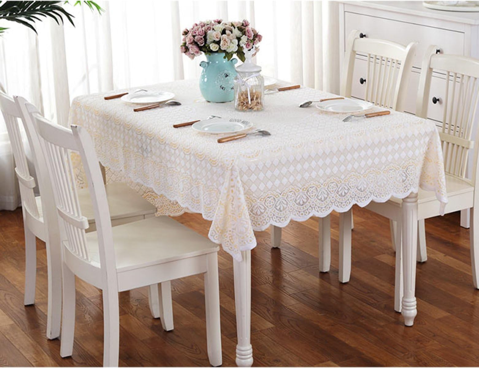 Tablecloth Rustic Floral Crochet Table Linen Square Rectangle Multi-color Multi-size,D-90x160cm