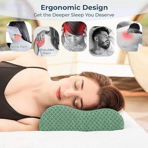 Miniatura 2 de Almohada de viaje de espuma viscoelástica, almohada cervical ergonómica ondulada para aliviar el dolor de cuello, almohada compresible de media