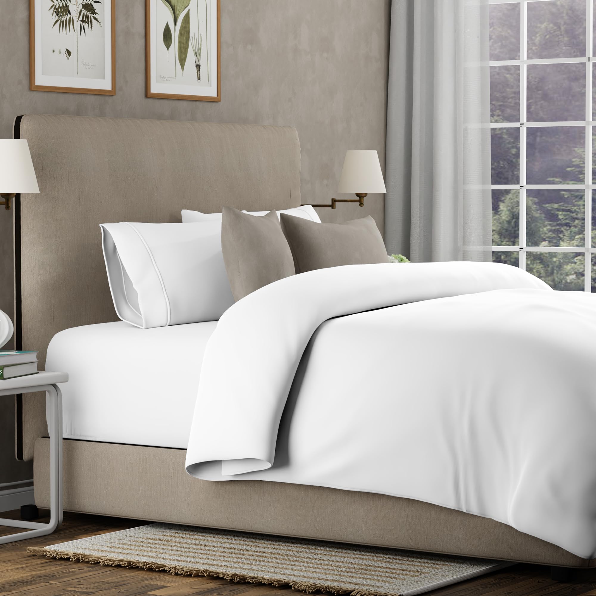 100% Cotton King Size Duvet Cover Sets 230x220 cm, White, Crisp Percale Quilt Cover with Hidden Button Closure, Cooling King Bedding Set, Hotel Quality Lightweight Duvet