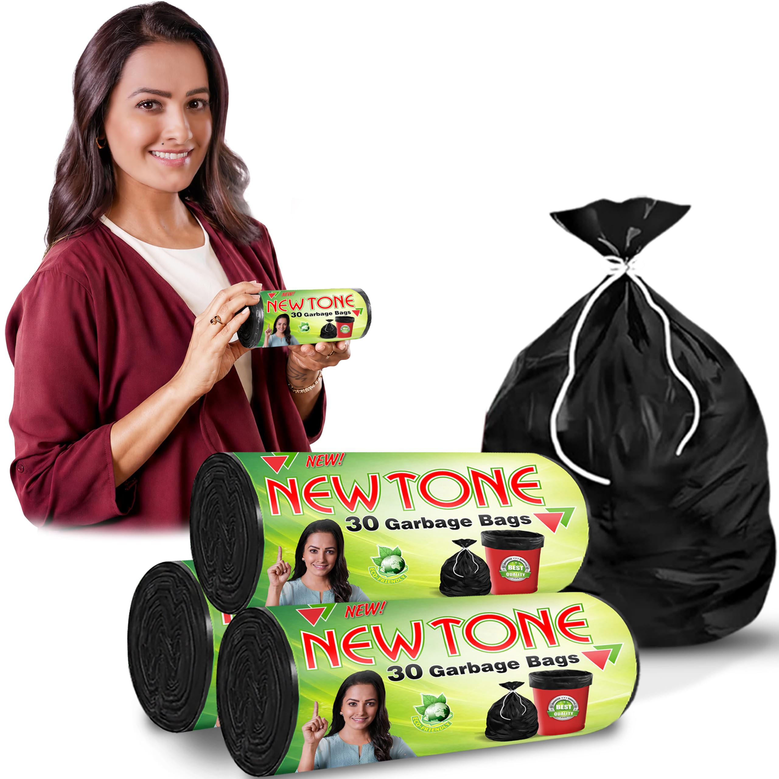 Newtone Premium Garbage Bags Medium Size 19x21 Inches|90 Bags (Pack of 3 Rolls with 30 Bags Each) for Dustbin Bag/Trash Bag - Pouch Packing (Black)-picture-22