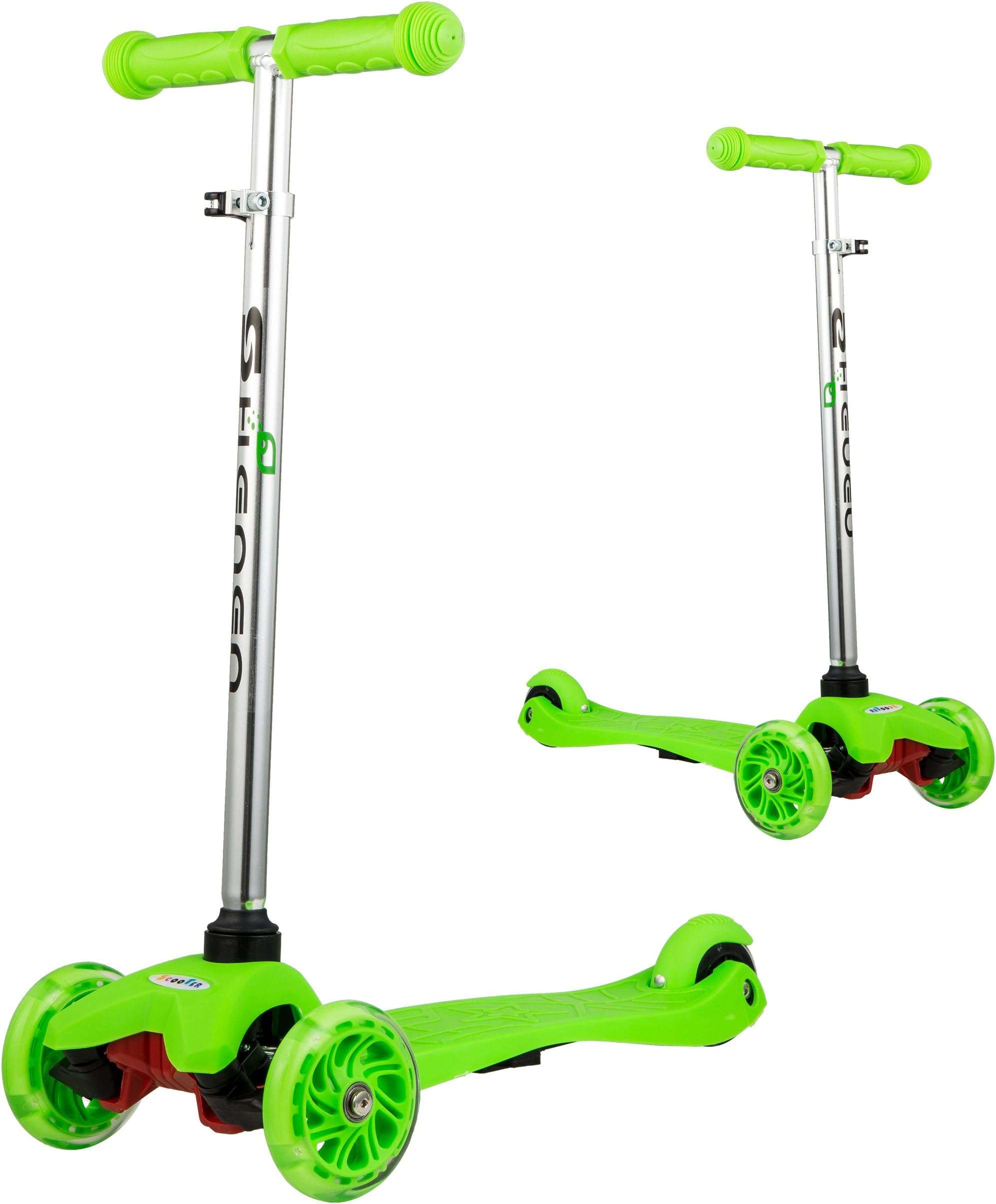 Scooter for Kids, 3 Wheel Kick Scooter for Toddlers with Led Flashing PU Wheels, for Boys and Girls(Green)