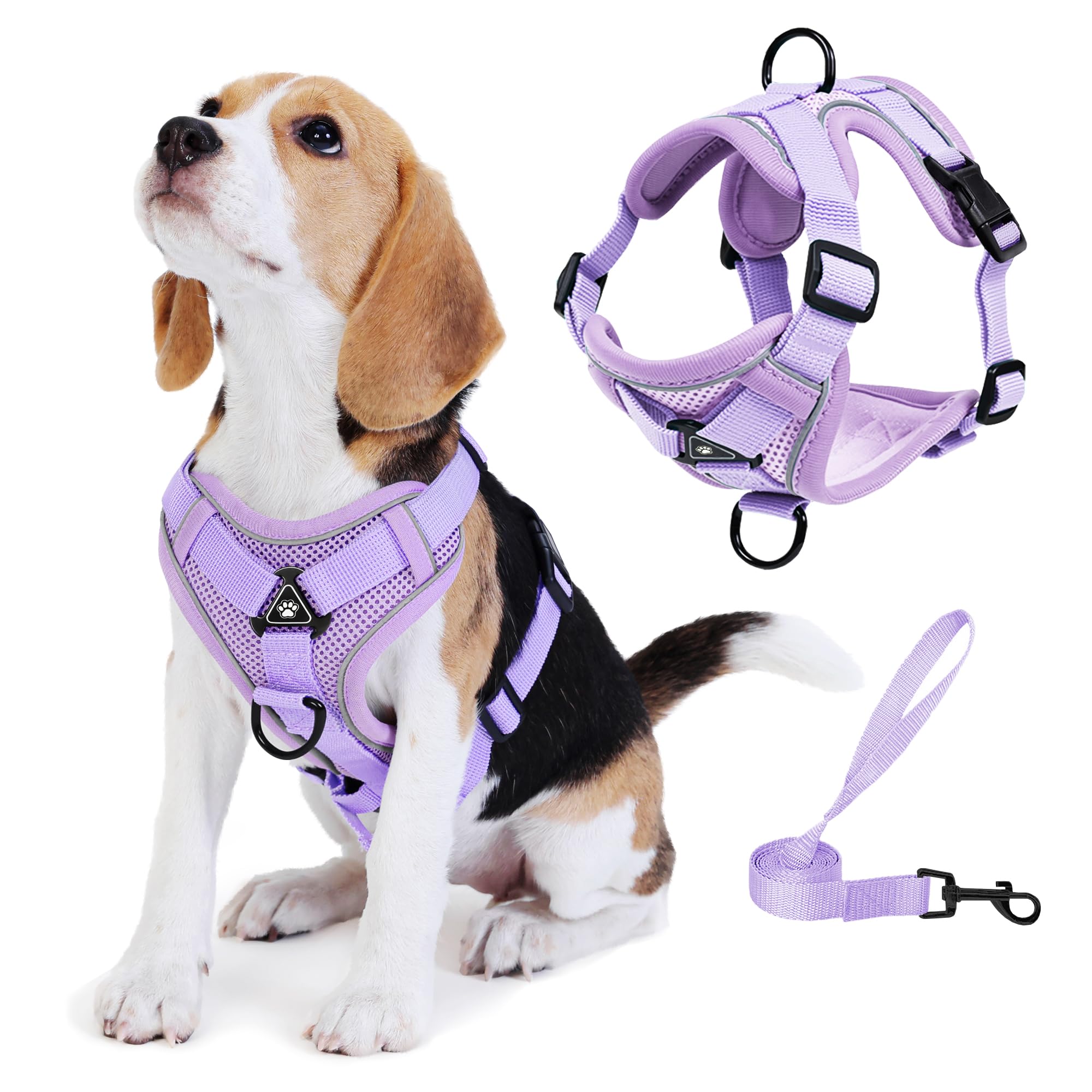 Jolifield No Pull Dog Harness with Leash Set for Small Sized Dog, Reflective Adjustable No Choke Front Clip Cat Vest Harness with Breathable Mesh, Comfortable Soft Padded Pet Vest, Purple S