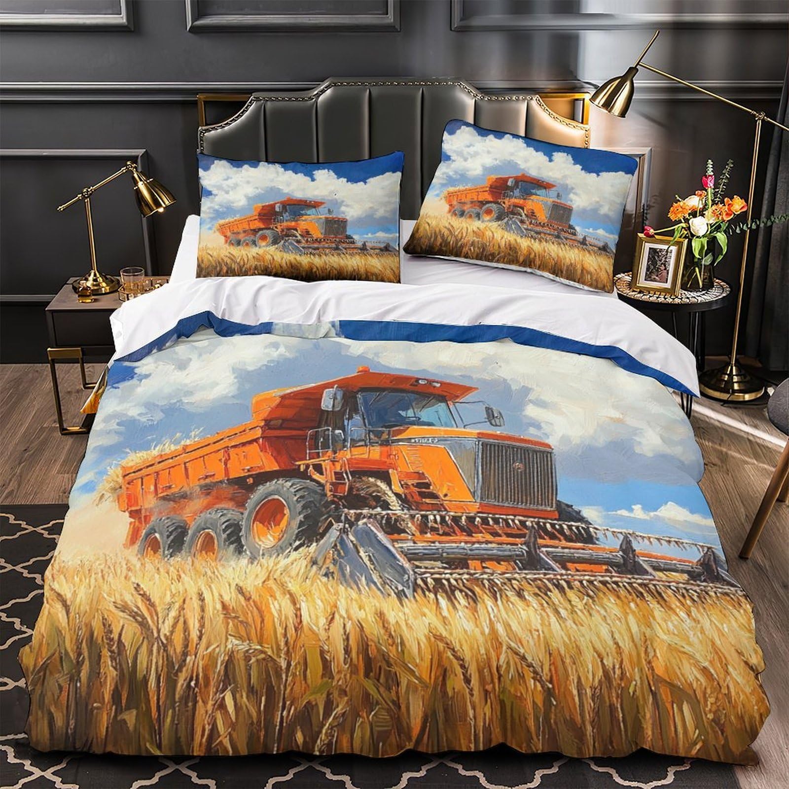 Housse de couette tracteur 3D grand lit Super King 260x220 drap microfibre anti-tache avec taies