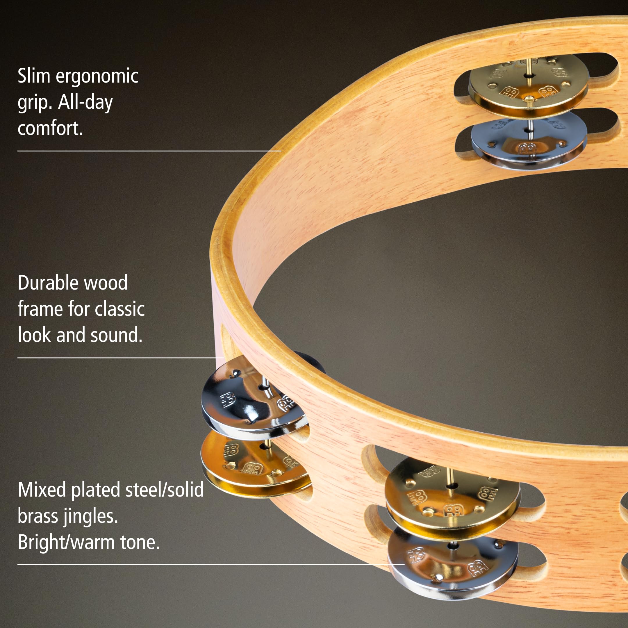 Meinl Percussion Recording-Combo Wood Tambourine, Natur (TA2M-SNT) | Tamburin mit 2 Reihen Jingles, Durchmesser 10 Zoll, Holz, Stahl und Messing