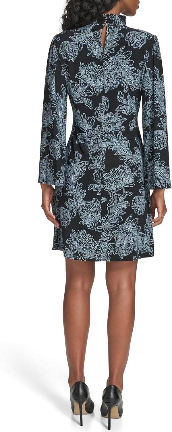 Tommy Hilfiger Womens Long Flare Sleeve Mock Neck A-line Dress - Image 3